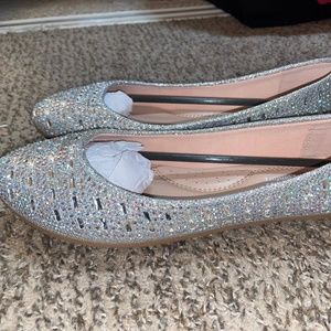 Rhinestone Silver Sparkly flat shoes